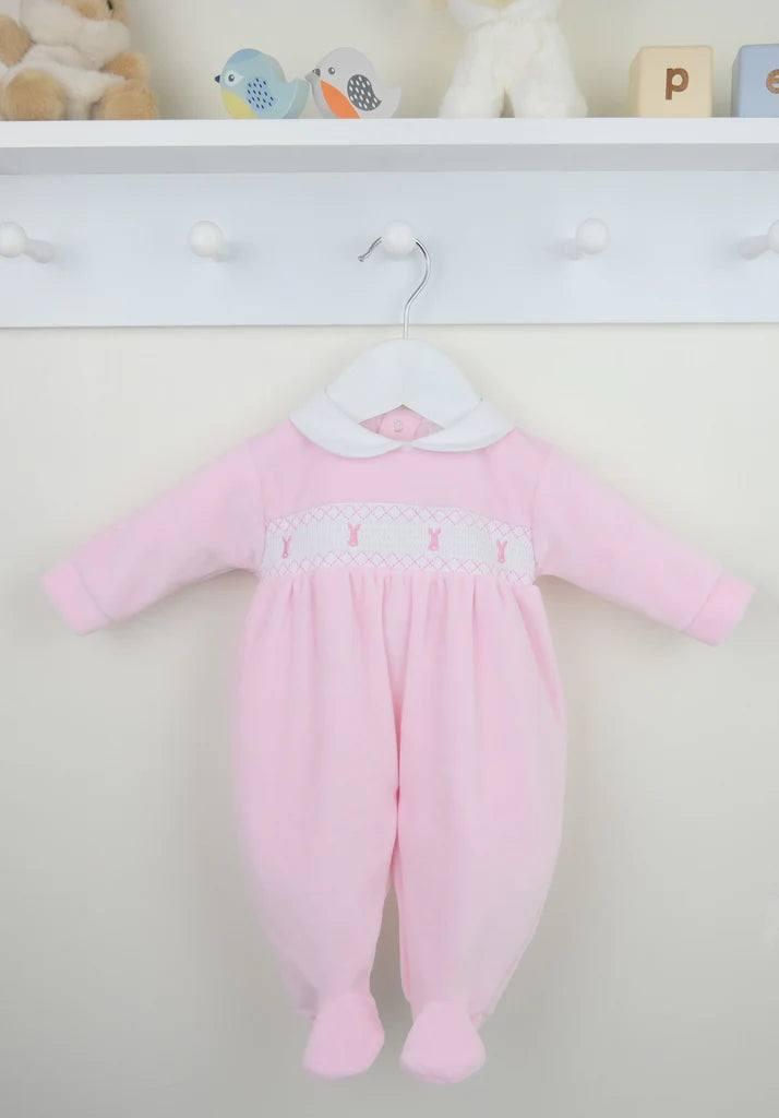 Pex Bunny Velour Sleepsuit Pink