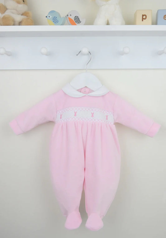 Pex Bunny Velour Sleepsuit Pink