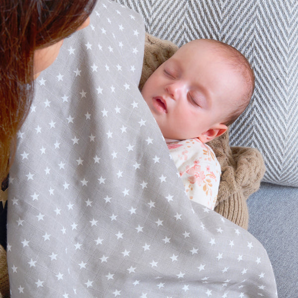 Clair-de-lune 2 Pack Star Muslin Swaddles – 115 x 115 cm