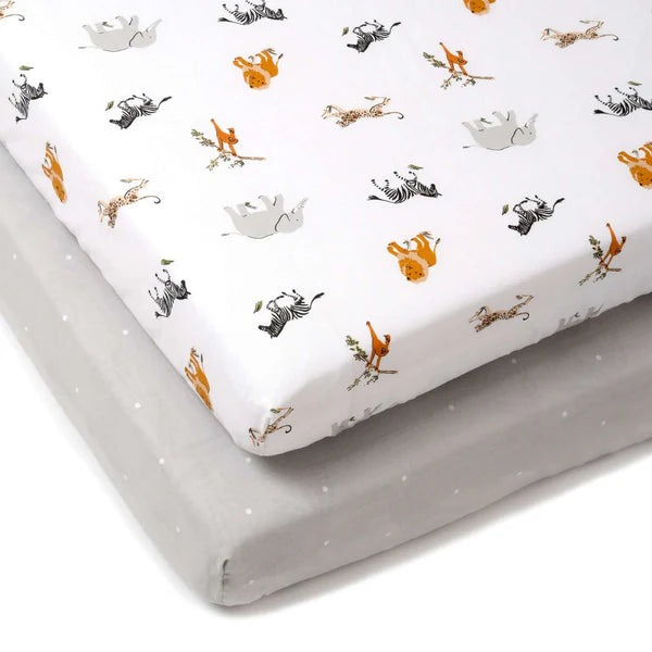 Clair-de-lune 2 Pack Fitted Jungle Dream Cot Bed Sheets - 140 x 70 cm