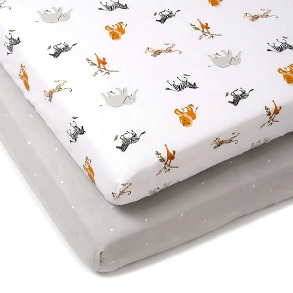 Clair-de-lune 2 Pack Fitted Jungle Dream Cot Bed Sheets - 140 x 70 cm