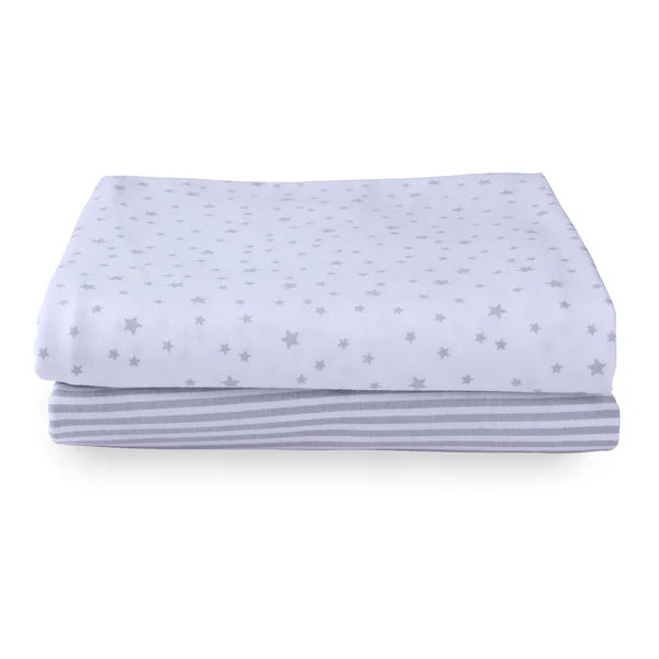 Clair-de-lune Stars & Stripes 2 Pack Fitted Cot Bed Sheets - 140 x 70 cm
