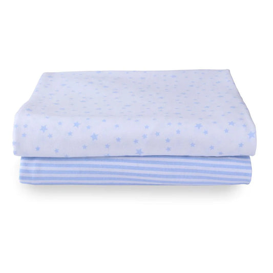 Clair-de-lune Blue/White Stars & Stripes 2 Pack Fitted Moses Basket Sheets - 74 x 30 cm