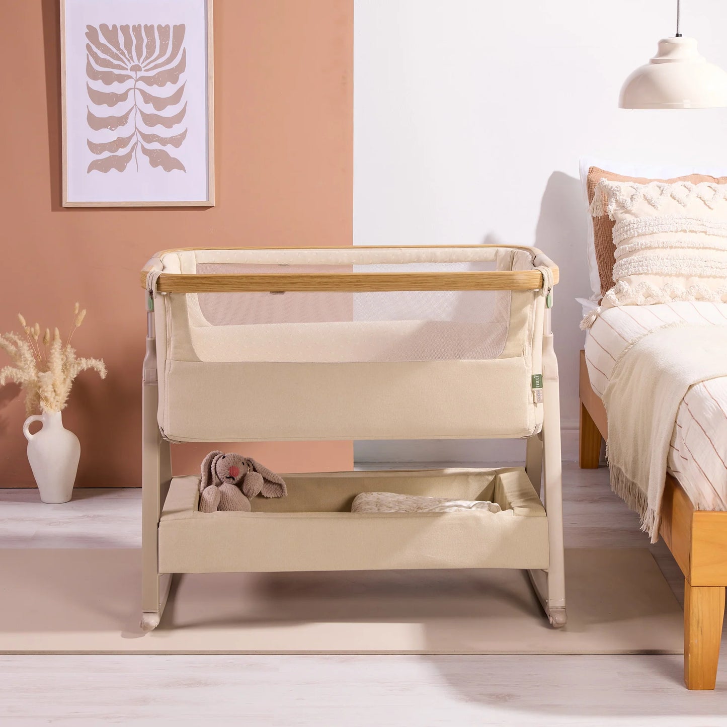 Tutti Bambini CoZee Air 2 Bedside Crib Toasted Oak and Sand