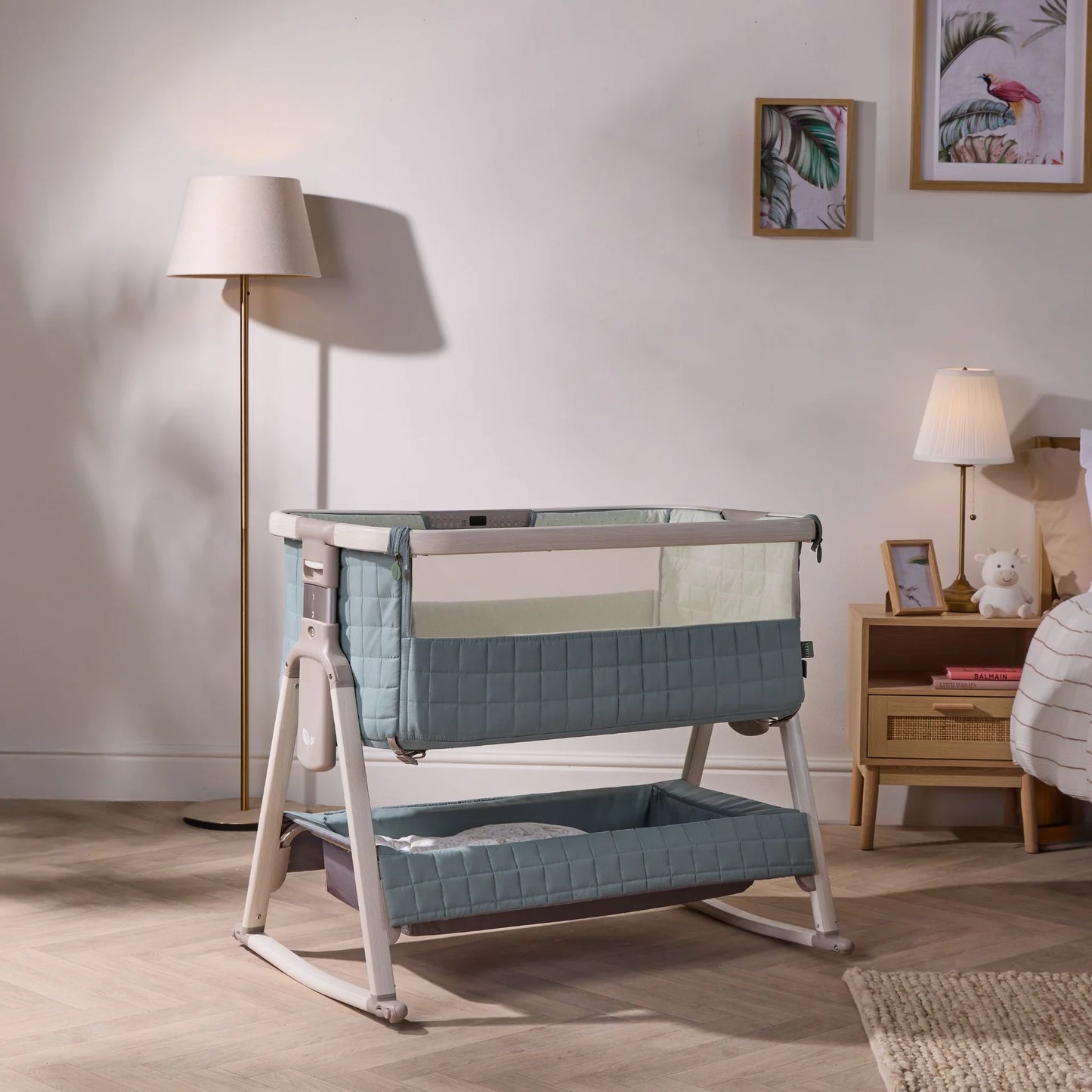 Tutti Bambini Cozee Sense Bedside Crib Whitewash Kelp