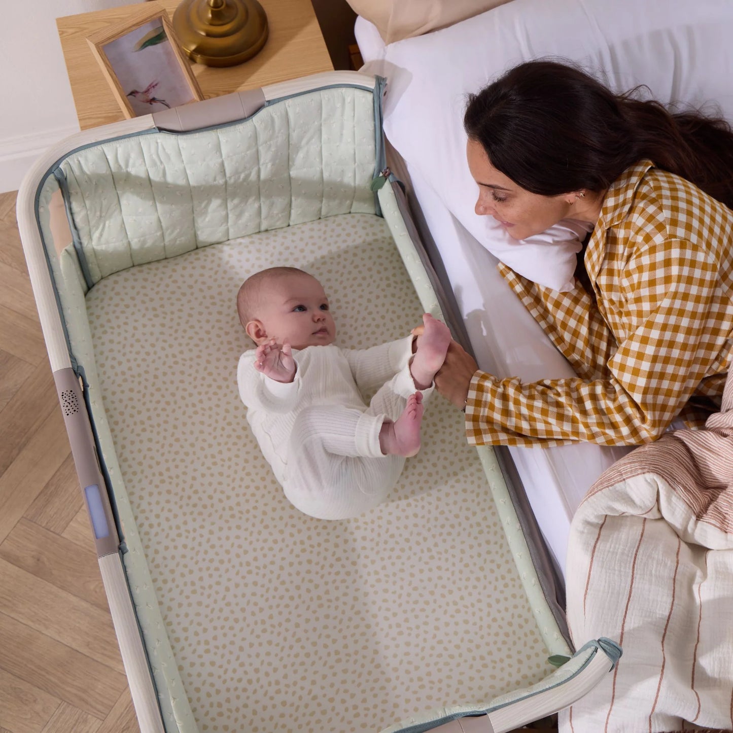 Tutti Bambini Cozee Sense Bedside Crib Whitewash Kelp