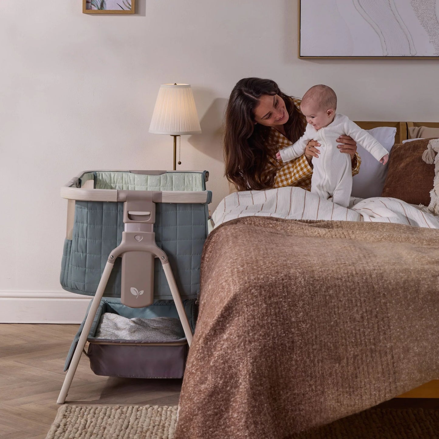 Tutti Bambini Cozee Sense Bedside Crib Whitewash Kelp