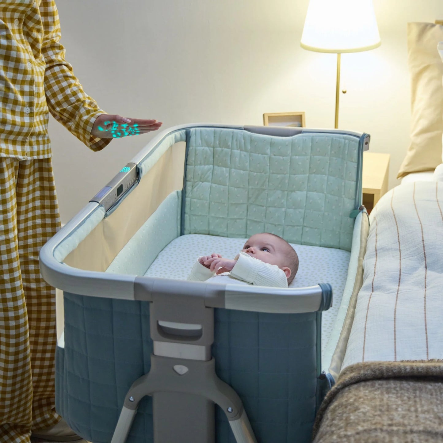 Tutti Bambini Cozee Sense Bedside Crib Whitewash Kelp