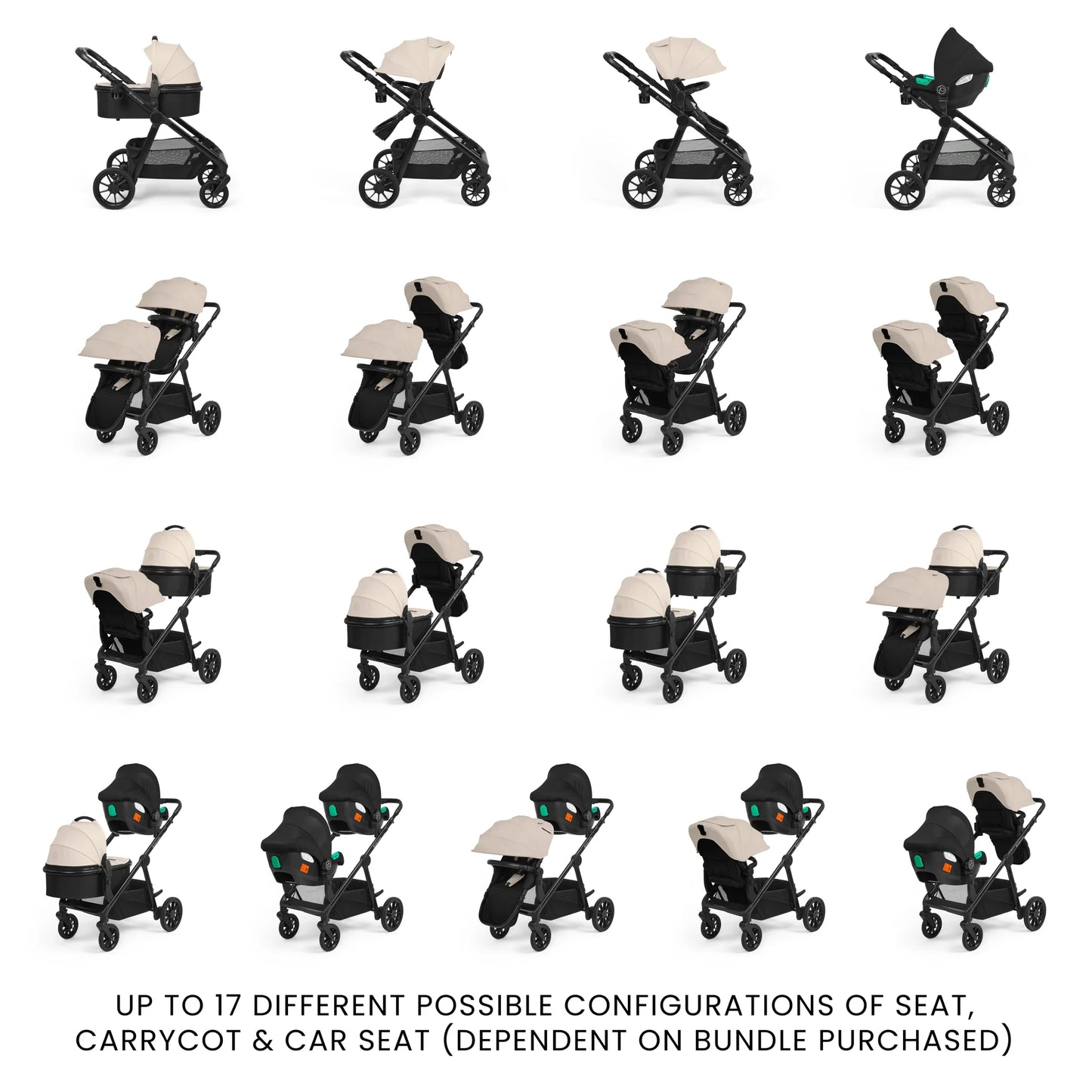 Ickle Bubba Virgo Growing Family 14 Piece Travel System Stone with i-Size Cirrus Car Seat & ISOFIX Base