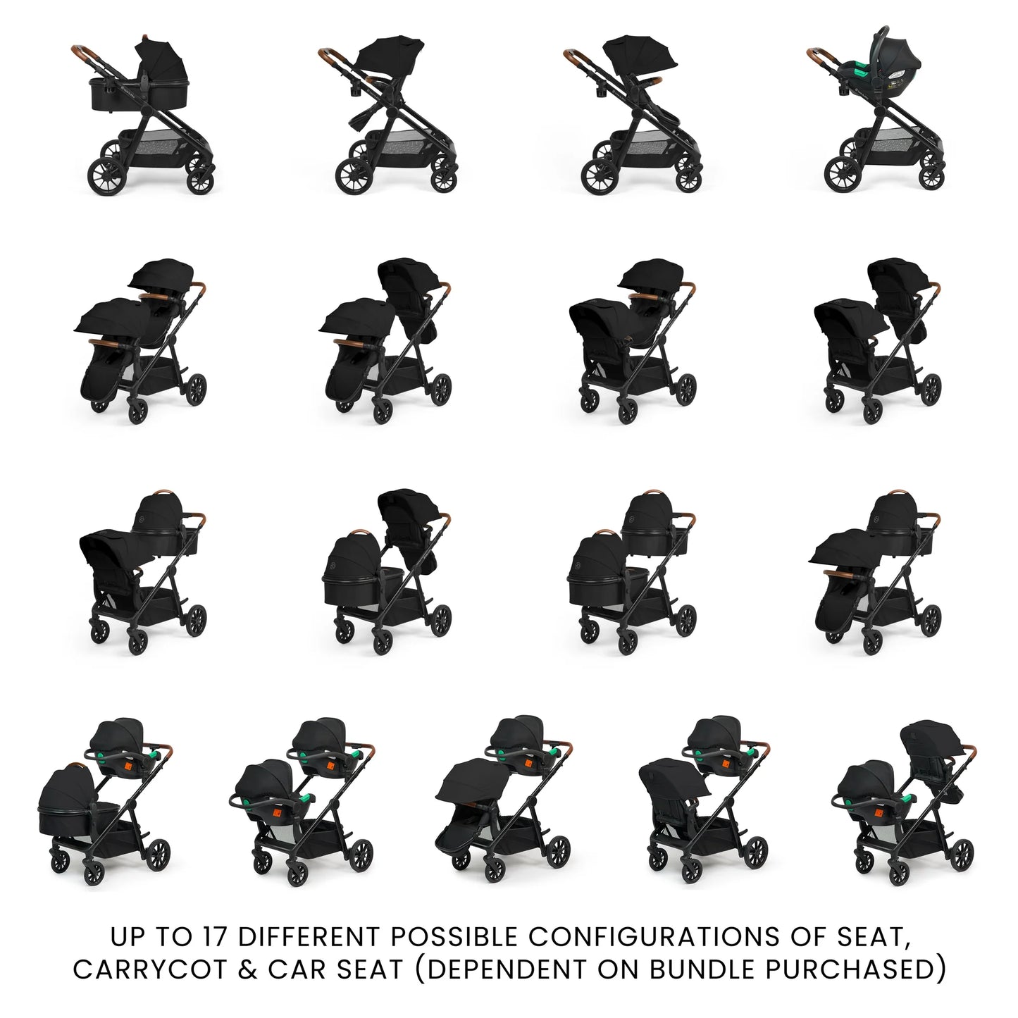 Ickle bubba Virgo Growing Family 14 Piece Travel System Black with i-Size Cirrus Car Seat & ISOFIX Base