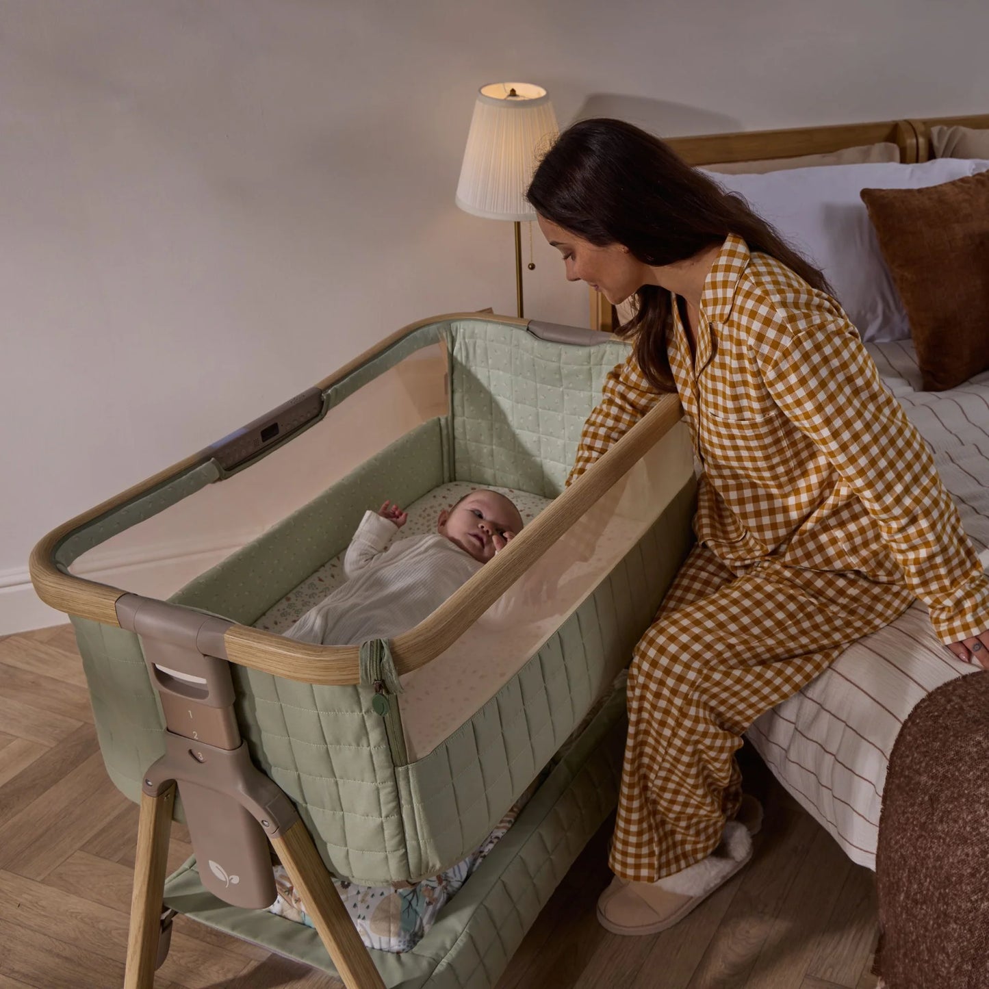 Tutti Bambini Cozee Sense Bedside Crib Drifted Oak and Eucalyptus