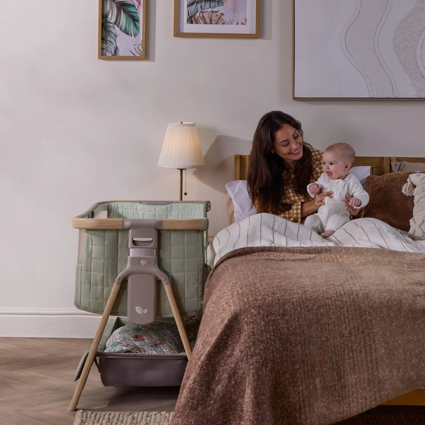 Tutti Bambini Cozee Sense Bedside Crib Drifted Oak and Eucalyptus