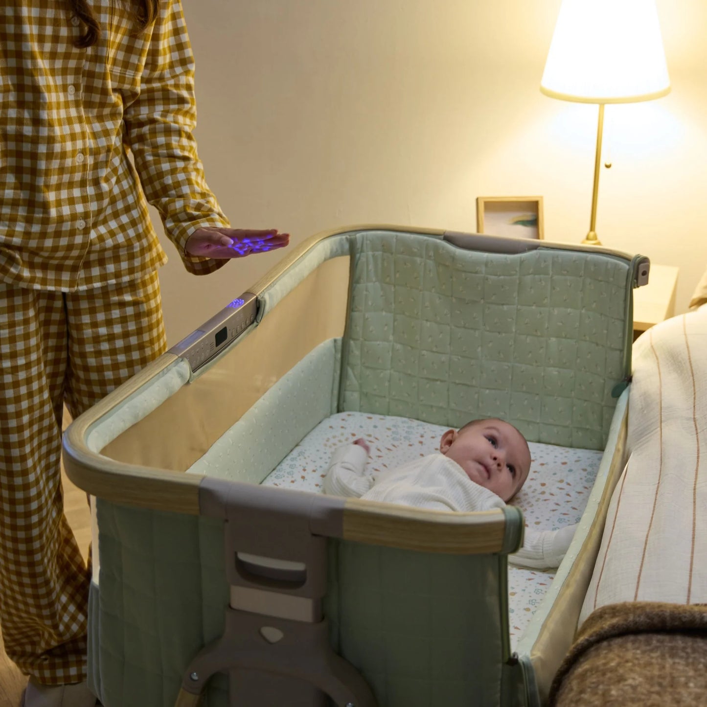 Tutti Bambini Cozee Sense Bedside Crib Drifted Oak and Eucalyptus