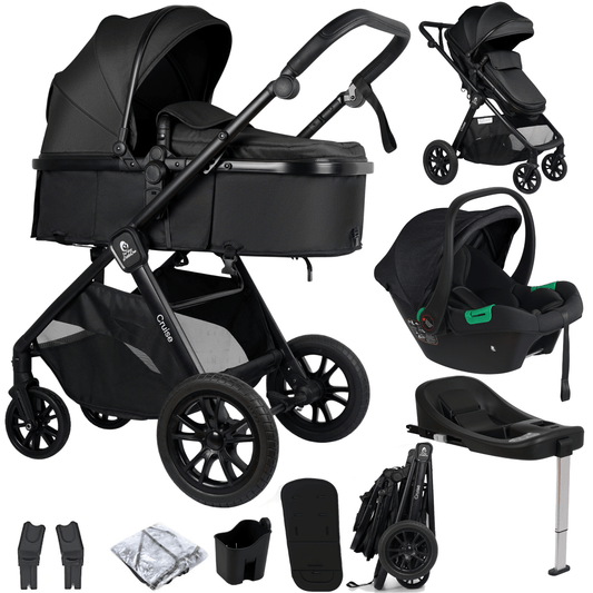For Your Little One Cruise 3 In 1 Travel System With Car Seat And ISOFIX Base - Eclipse Black (Free Cupholder / Seat Liner Included!)