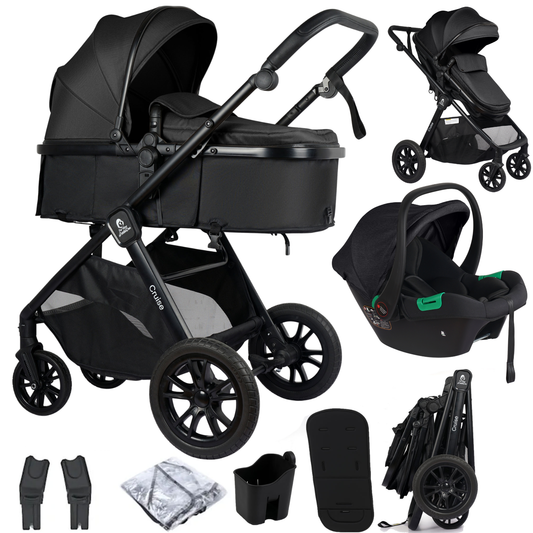 For Your Little One Cruise 3 In 1 Travel System With Car Seat - Eclipse Black (Free Cupholder / Seat Liner Included!)