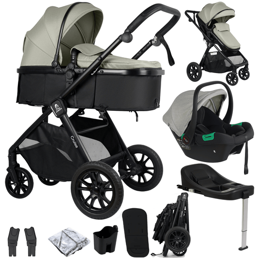 For Your Little One Cruise 3 In 1 Travel System With Car Seat And ISOFIX Base - Pebble Sage (Free Cupholder And Seat Liner Included!)