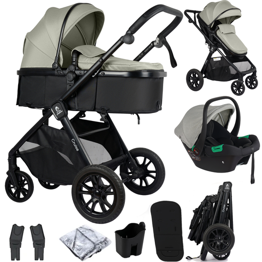 For Your Little One Cruise 3 In 1 Travel System With Car Seat - Pebble Sage (Free Cupholder And Seat Liner Included!)