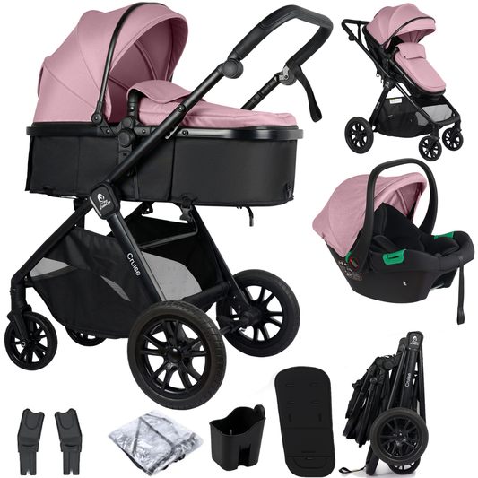 For Your Little One Cruise 3 In 1 Travel System With Car Seat - Blush Rose (Free Cupholder And Seat Liner Included!)