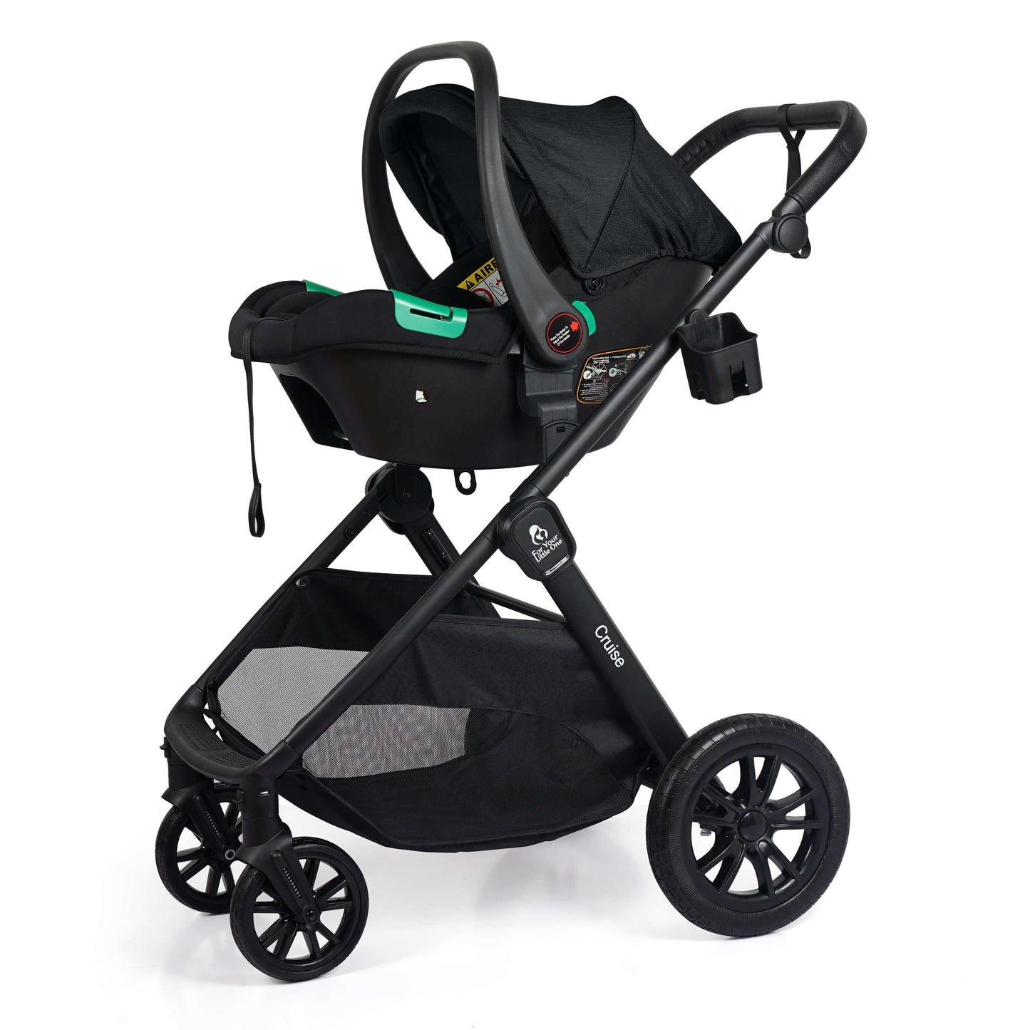 For Your Little One Cruise 3 In 1 Travel System With Car Seat And ISOFIX Base - Eclipse Black (Free Cupholder / Seat Liner Included!)