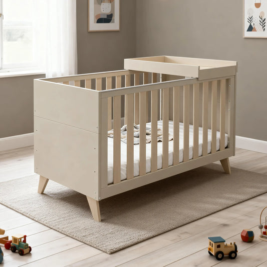 Babymore Dante Cot Bed with Cot Top Changer – Cashmere