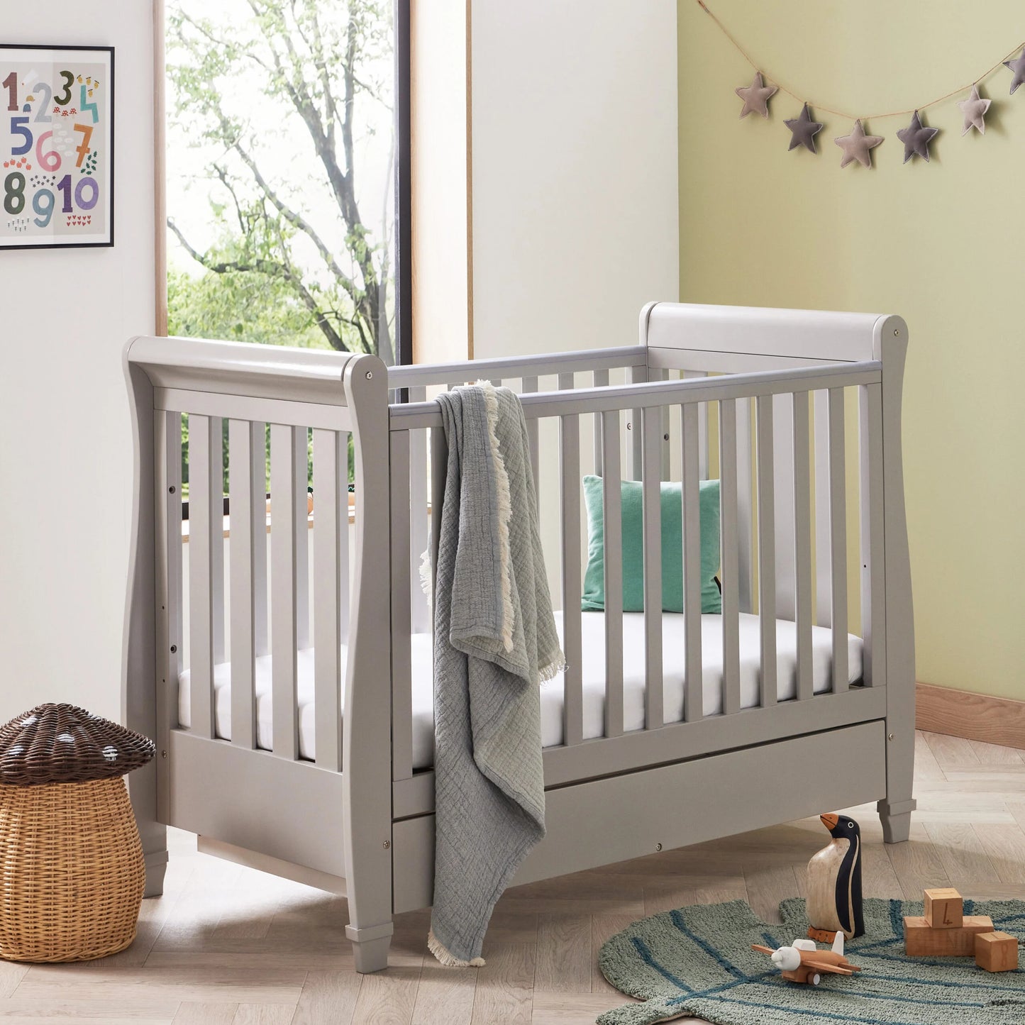 Babymore Eva Sleigh Drop Side Cot Bed – Grey