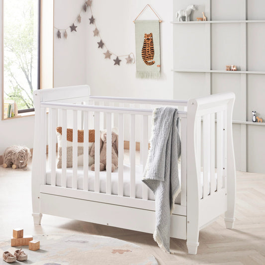 Babymore Eva Sleigh Drop Side Cot Bed – White
