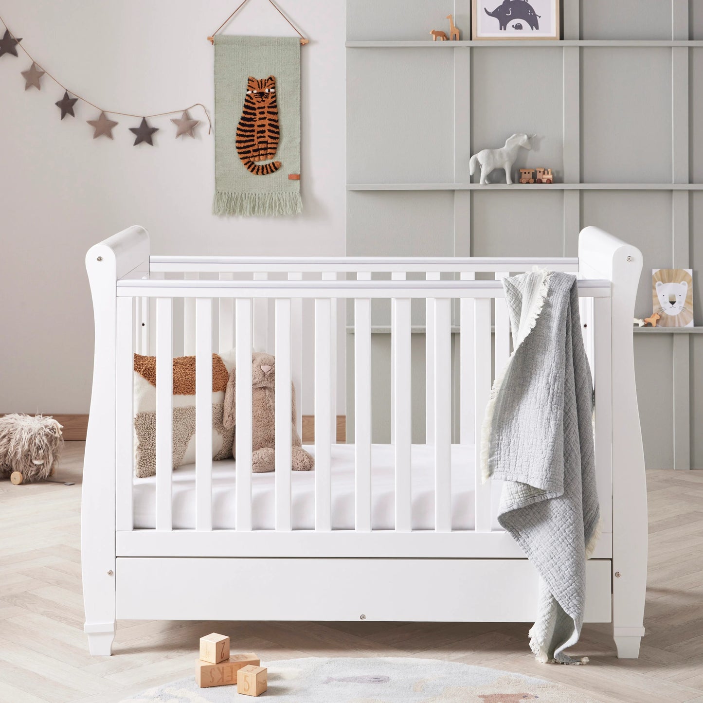 Babymore Eva Sleigh Drop Side Cot Bed – White