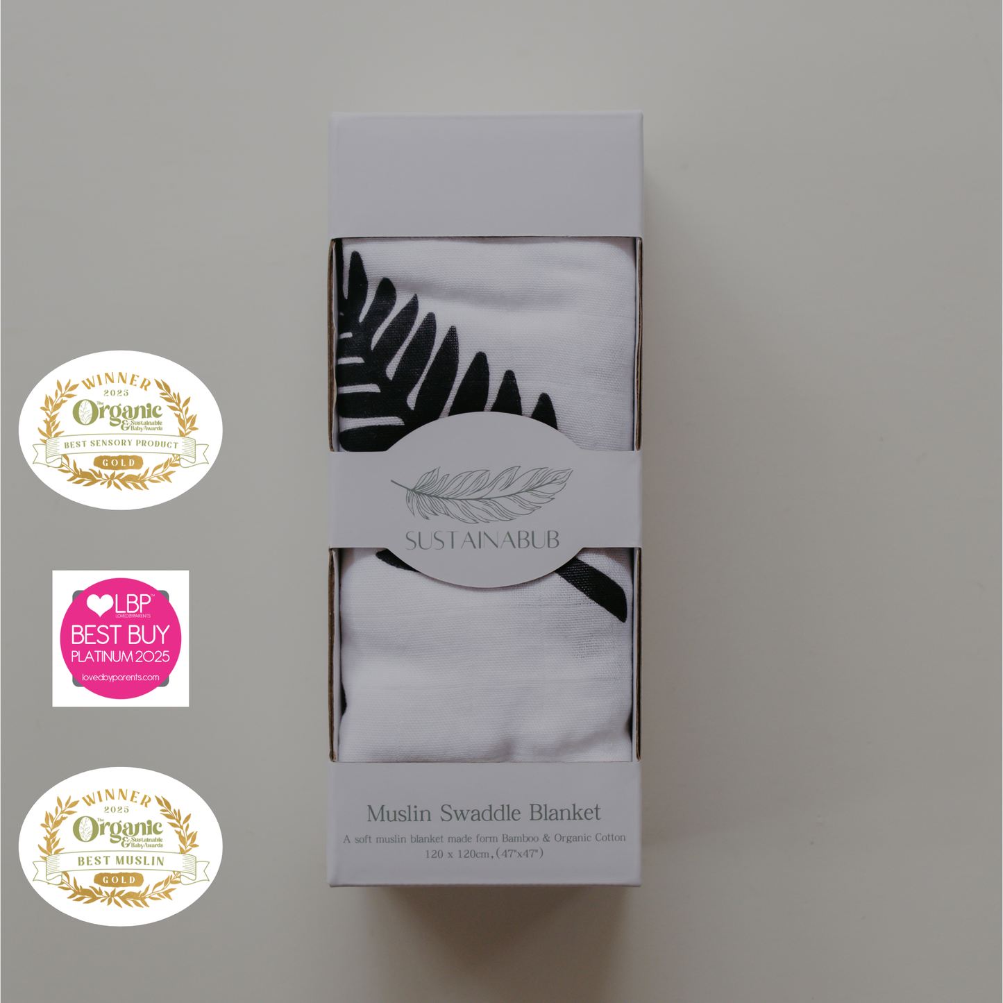 Fern Print Baby Muslin Swaddle (120x120cm)