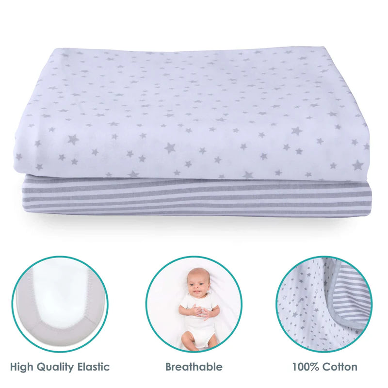 Clair-de-lune Stars & Stripes 2 Pack Fitted Pram/Crib Sheets - 90 x 40 cm