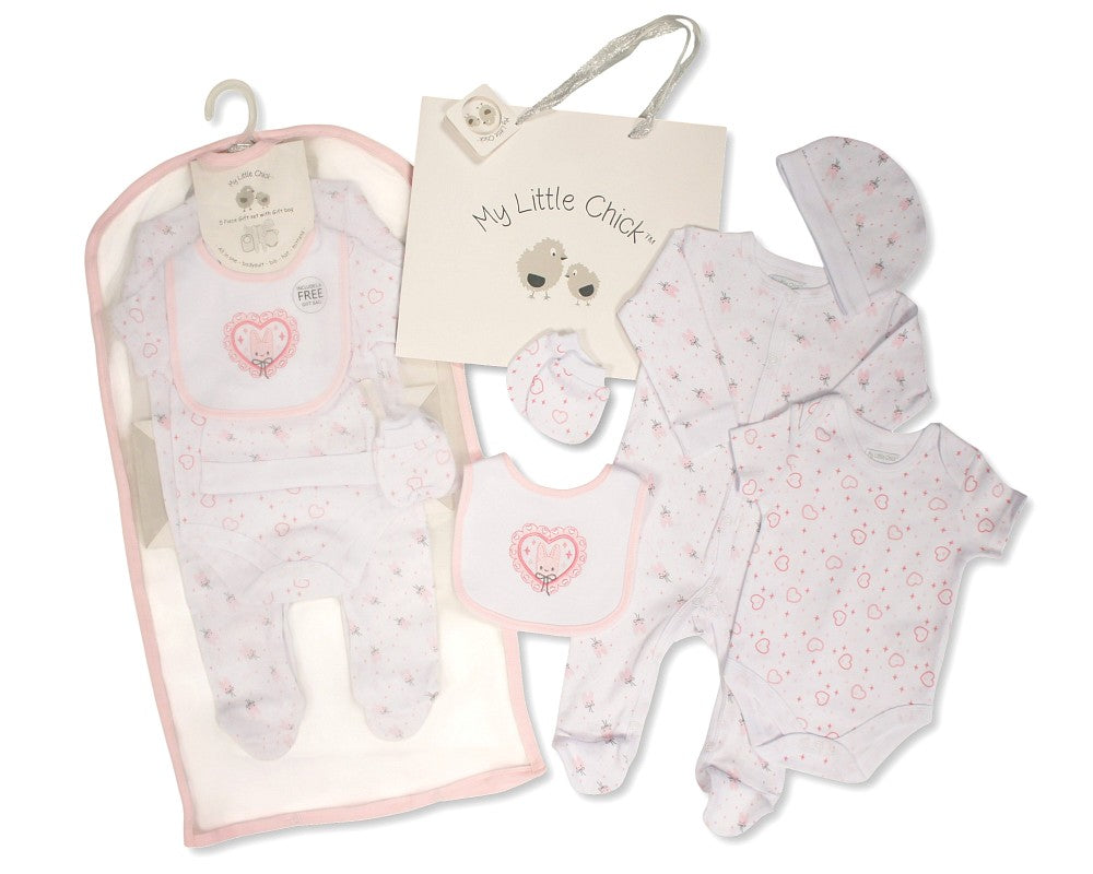 My Little Chick Baby Girls 5 pcs Gift Set with Paper Gift Bag - Hearts