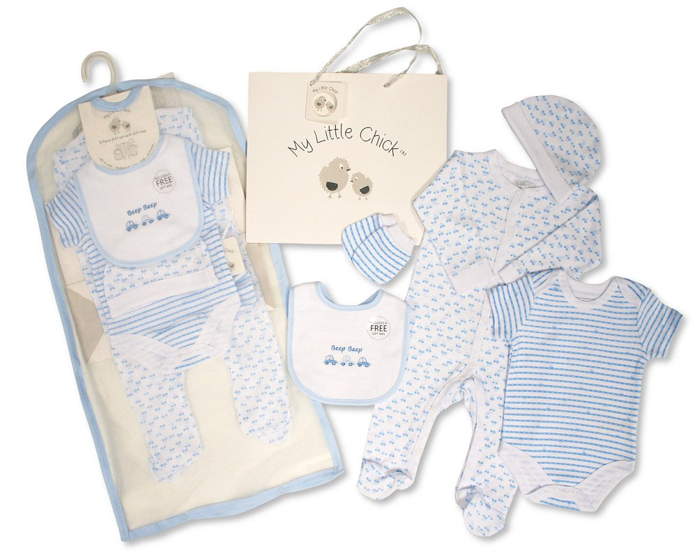 My Little Chick Baby Boys 5 pcs Gift Set with Paper Gift Bag - Cars