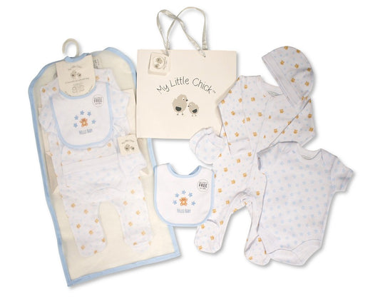 My Little Chick Baby Boys 5 pcs Gift Set with Paper Gift Bag - Hello Baby Blue