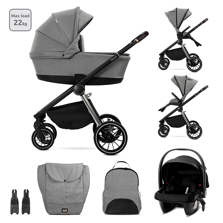 Lorelli Bianca 3in1 Travel System - Grey Includes Aria Luxe Car Seat and Rain Cover