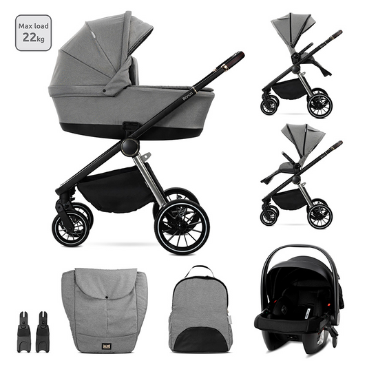 Lorelli Bianca 3in1 Travel System - Grey Includes Aria Luxe Car Seat and Rain Cover