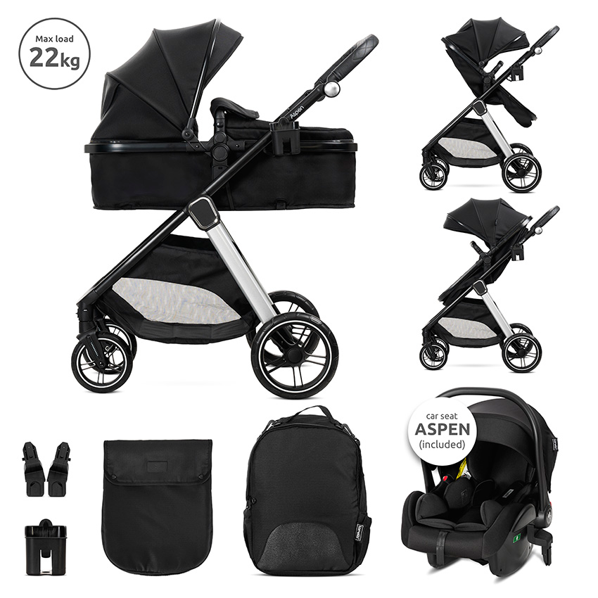 Lorelli Aspen 3in1 Travel System Inc Aspen I Size Car Seat – Black