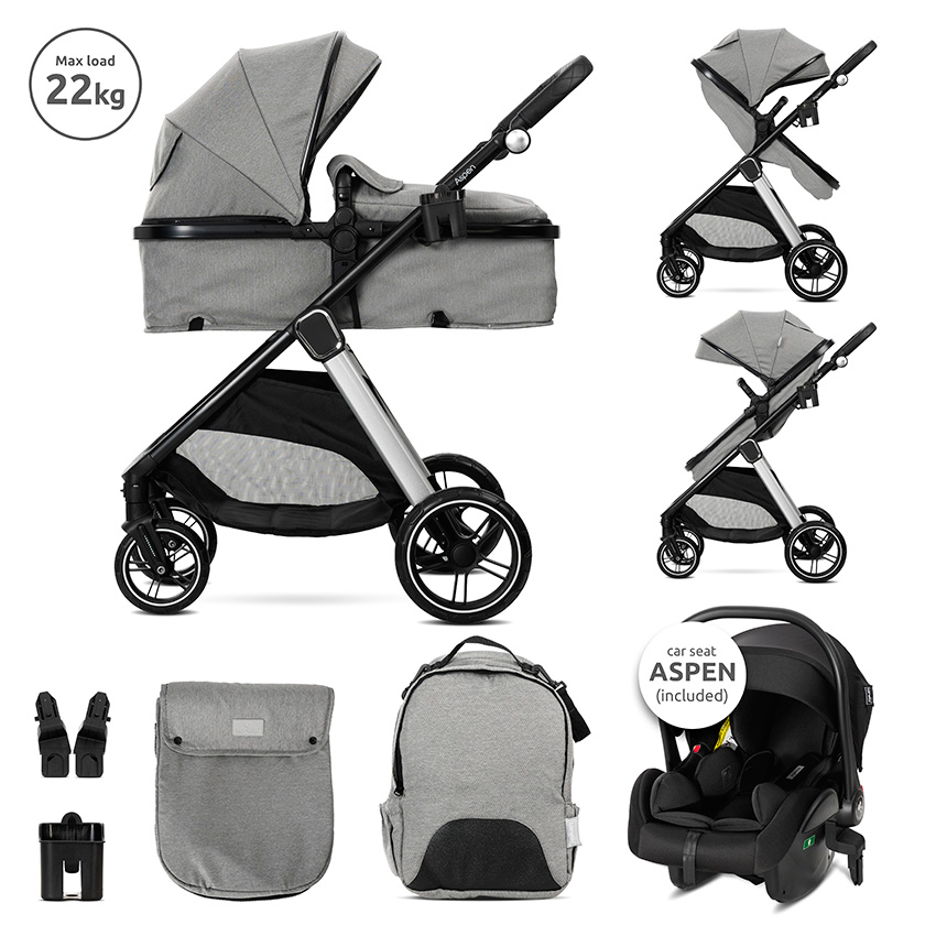 Lorelli Aspen 3in1 Travel System Inc Aspen I Size Car Seat – Grey