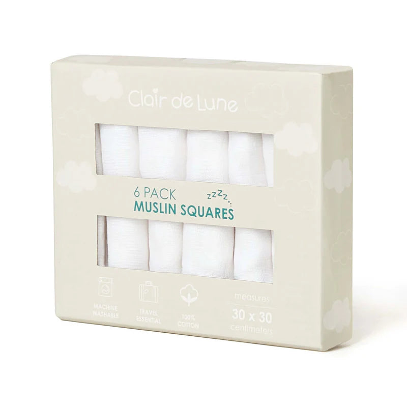 Clair-de-lune 6 Pack Muslin Squares - 30 x 30 cm