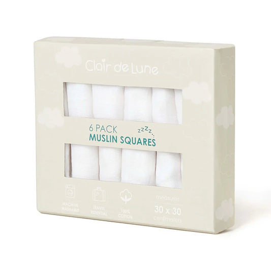 Clair-de-lune 6 Pack Muslin Squares - 30 x 30 cm