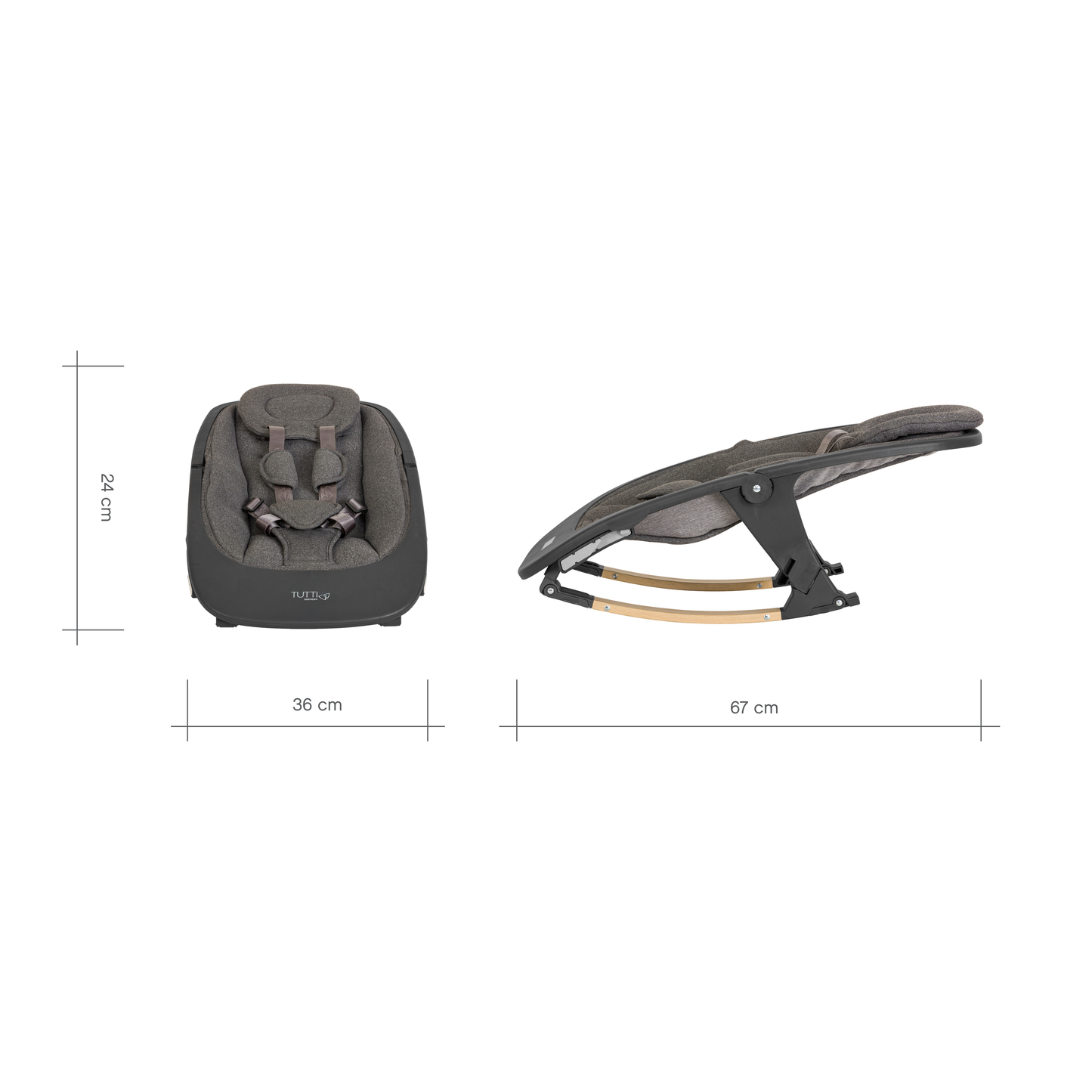 Tutti Bambini Nova Evolutionary Newborn Rocker - Grey/Oak