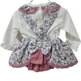 Ninas Y Ninos Pink/Grey Floral Skirt & Frill Neck Blouse Set