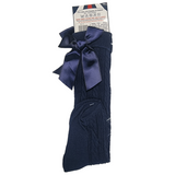 Soft Touch Knee Length Socks With Satin Ribbon On The Side Navy