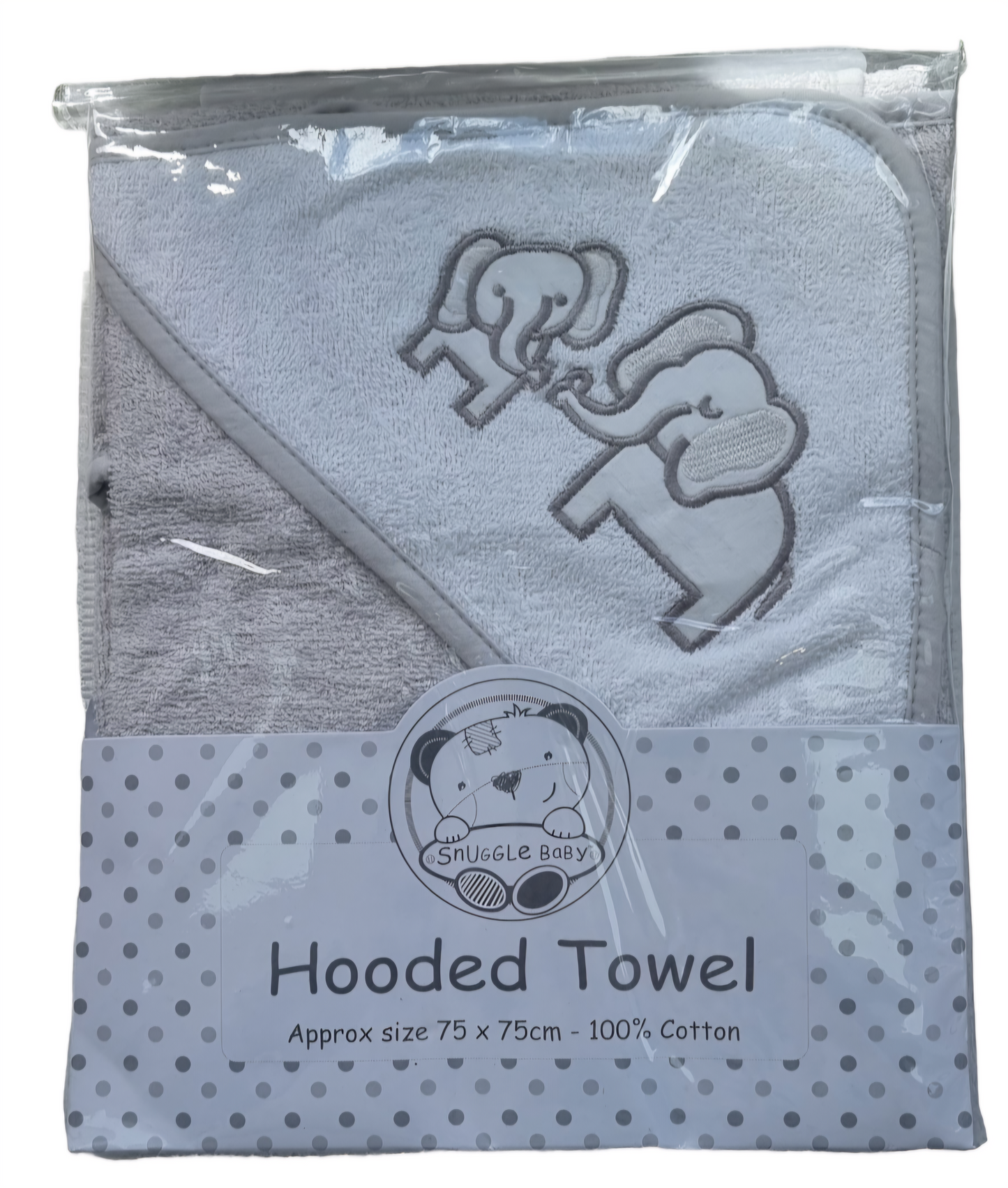 Snuggle Baby Baby Hooded Towel - Elephant Grey/White