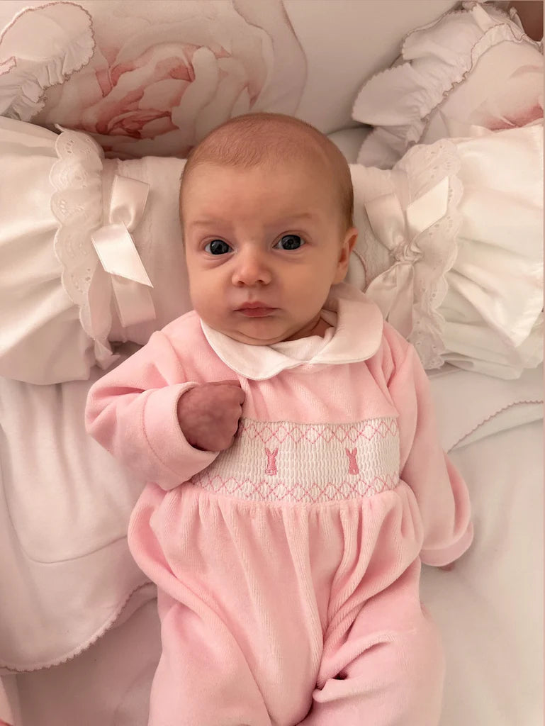 Pex Bunny Velour Sleepsuit Pink