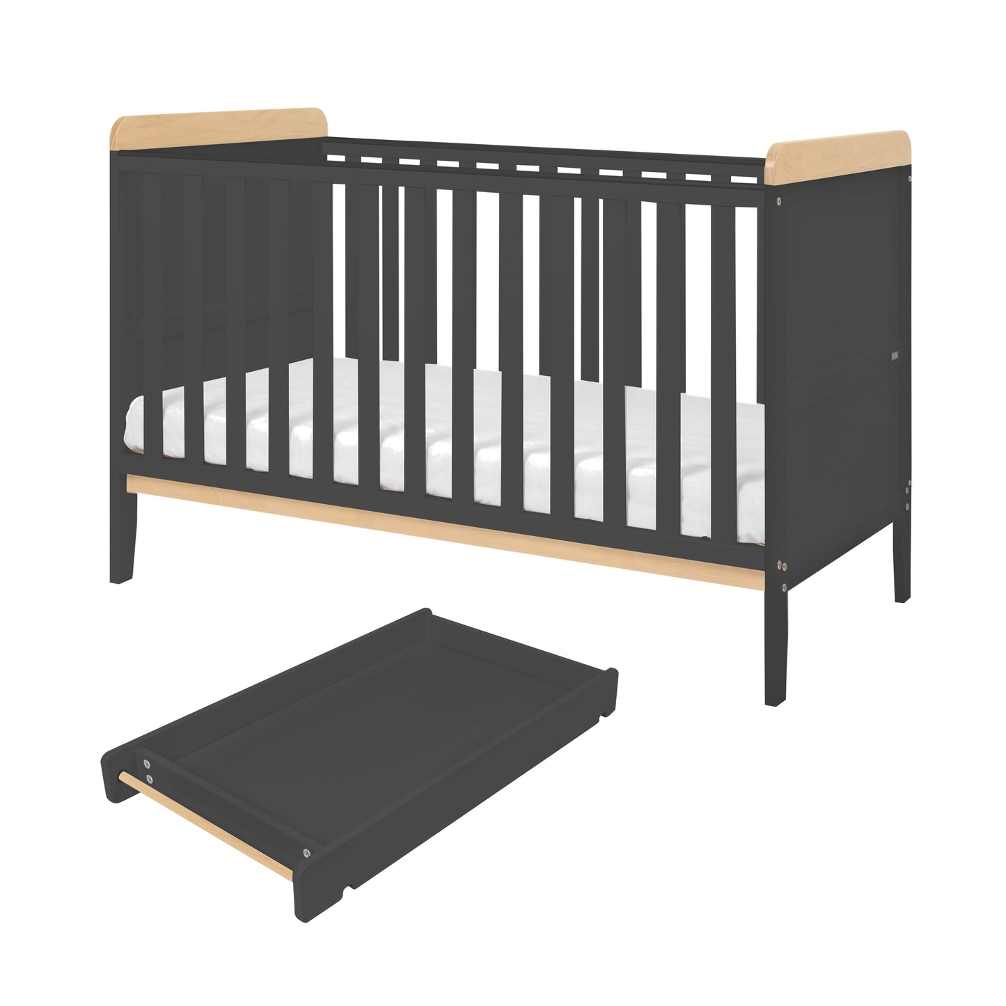 Tutti Bambini Rio Cot Bed with Cot Top Changer & Mattress Slate Grey and Oak