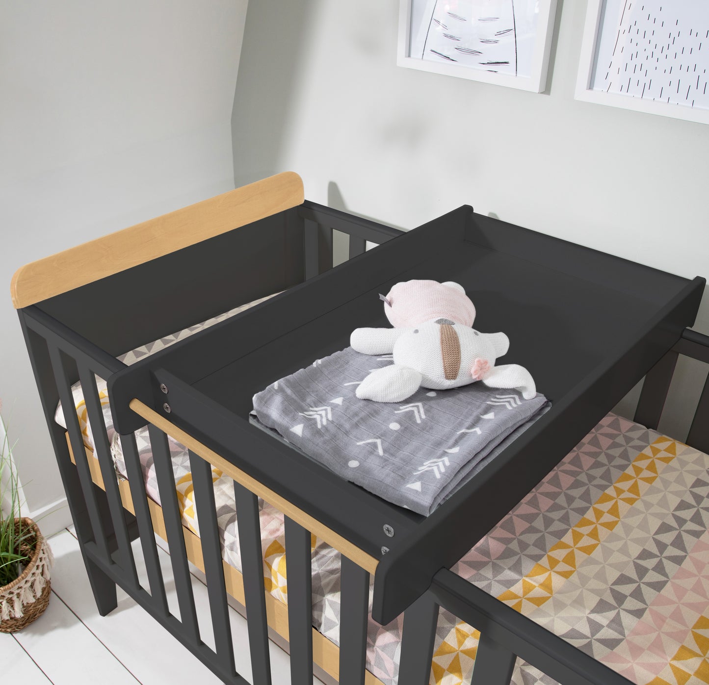 Tutti Bambini Rio Cot Bed with Cot Top Changer & Mattress Slate Grey and Oak