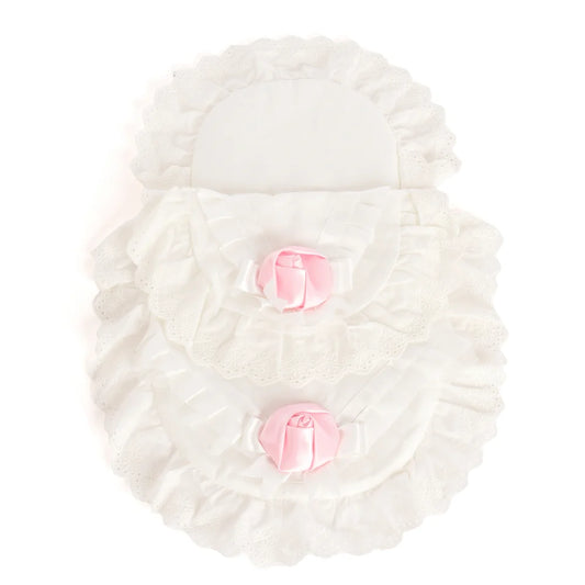 Roma Dolls Pram Bedding Set - White with Pink Rose