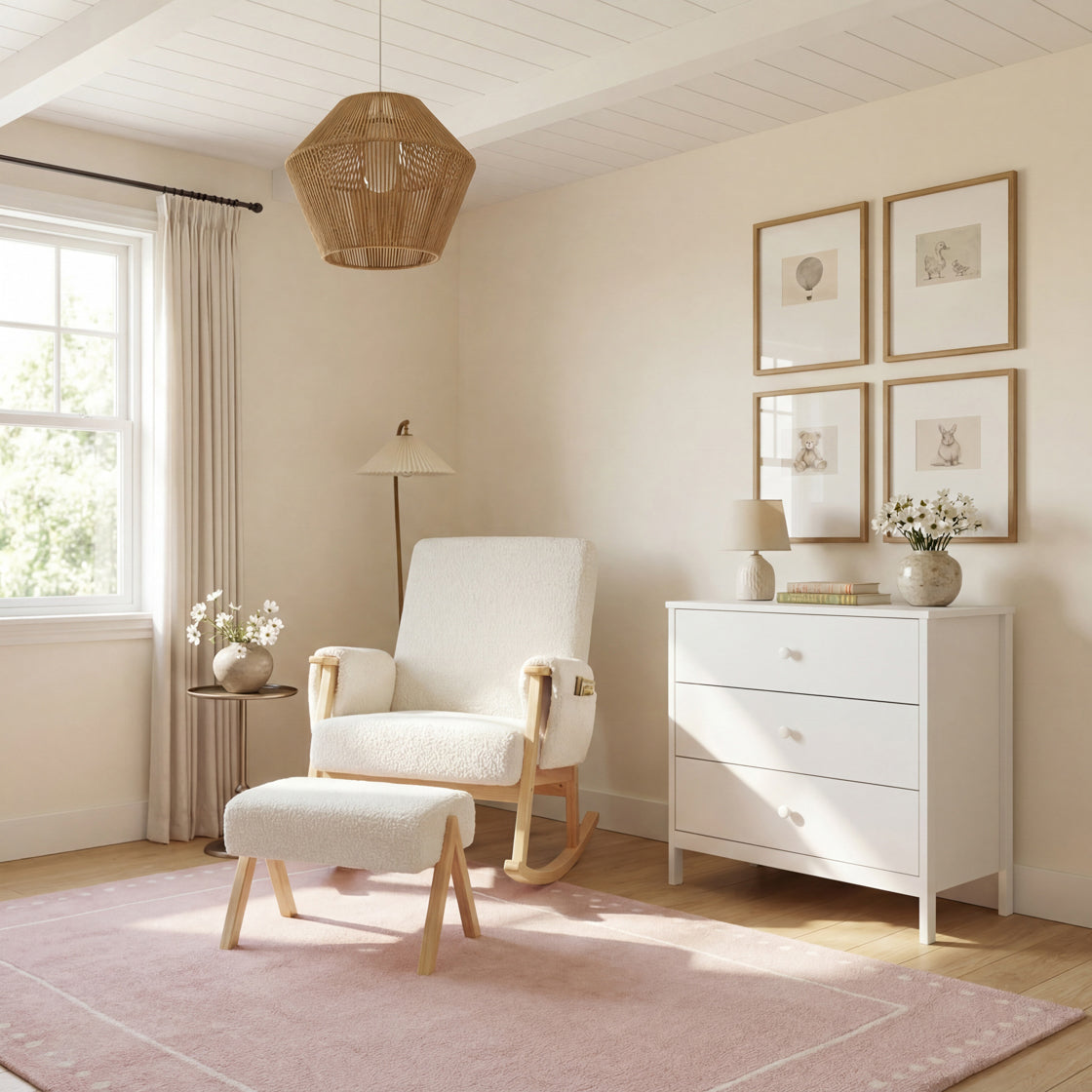 Bebe & Beyond Storyteller Nursing Chair & Stool – Off White Teddy Boucle