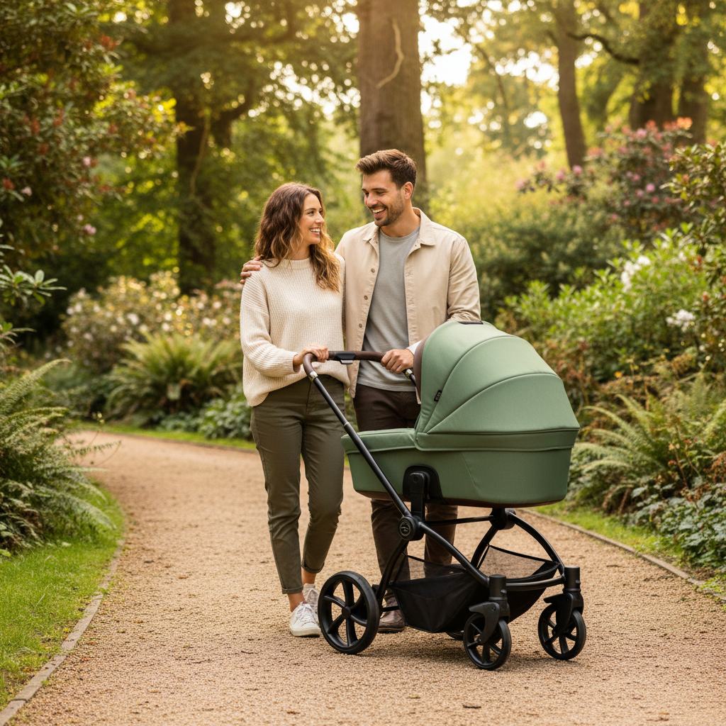 Noordi Sole V3 - 3in1 Travel System with ThermoCot Carrycot + Terra i-Size Car Seat, Woodland Green