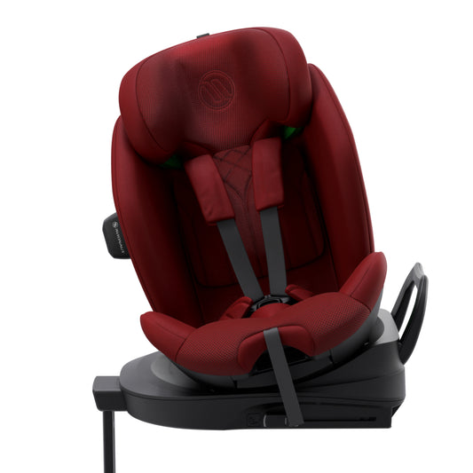 Red car seat with black base on a white background