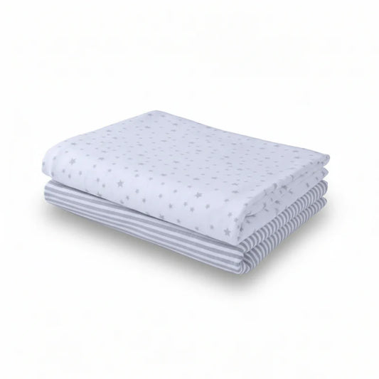 Clair-de-lune Stars & Stripes 2 Pack Fitted Pram/Crib Sheets - 90 x 40 cm